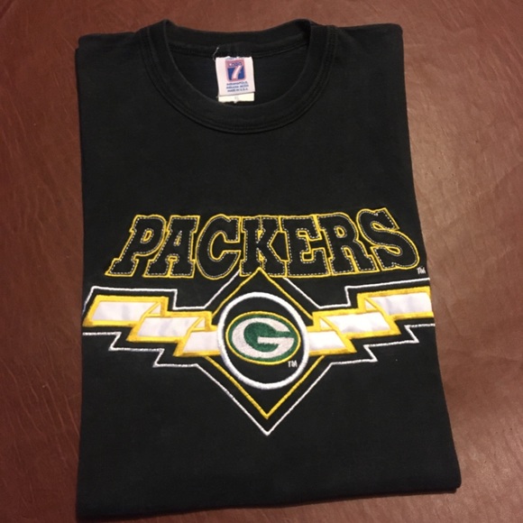 Vtg 90s Logo 7 Packers Spellout Tee L/XL - Picture 1 of 8